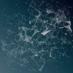 Vector technology background. Plexus effect. Abstract polygonal background with connecting dots and lines.