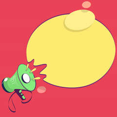 Flat design business Vector Illustration concept Empty copy space modern abstract background Geometric element. Megaphone with Sound Effect icon and Blank Round Halftone Thought Bubble