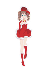 Anime manga girl dressed in Santa Claus costume