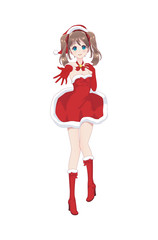 Anime manga girl dressed in Santa Claus costume