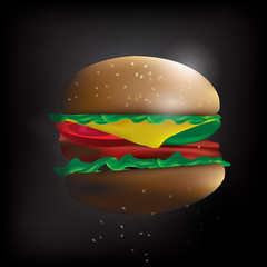 The fast food  Hamburger vector  in dark tone mood background image.