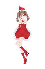 Anime manga girl dressed in Santa Claus costume