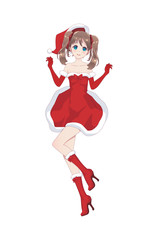 Anime manga girl dressed in Santa Claus costume