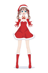 Anime manga girl dressed in Santa Claus costume