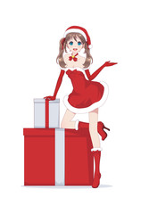 Anime manga girl dressed in Santa Claus costume