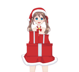 Anime manga girl dressed in Santa Claus costume