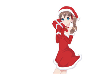 Anime manga girl dressed in Santa Claus costume