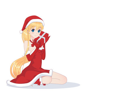 Anime Manga Girl Dressed In Santa Claus Costume