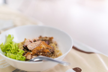 bowl of noodle with roasted duck, chinese style