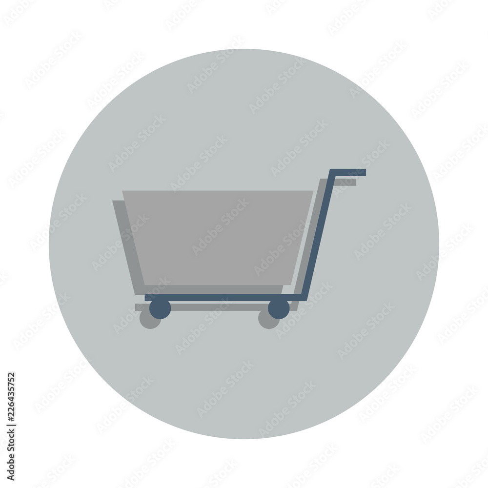 Poster trolley in the store icon in badge style. one of web collection icon can be used for ui, ux