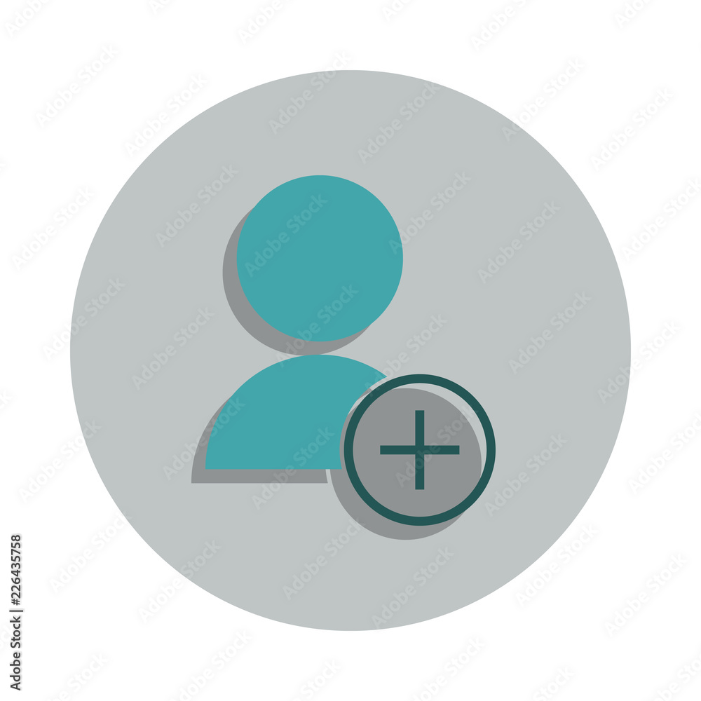 Poster add contact icon in badge style. one of web collection icon can be used for ui, ux