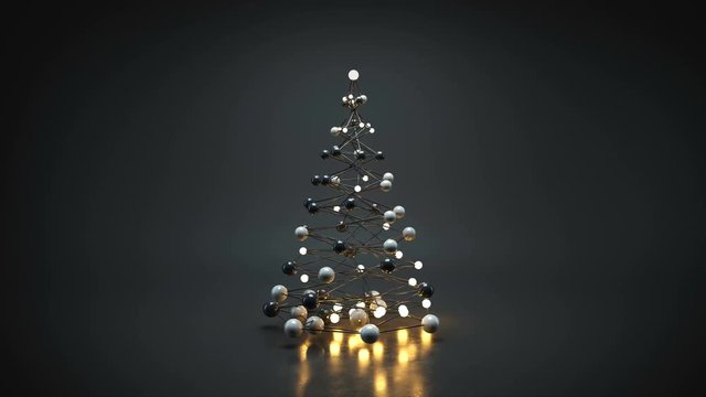 Wireframe mesh of christmas tree. Seamless loop 3D render animation 
