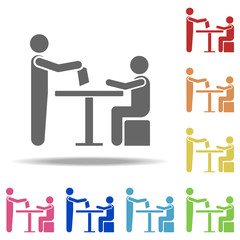 transfer documents to the seated person icon. Elements of Conversation in multi colored icons. Simple icon for websites, web design, mobile app, info graphics