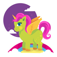 Colorful green pony horse with gold horn
