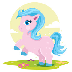 Colorful pony fantasy horse playing in the park