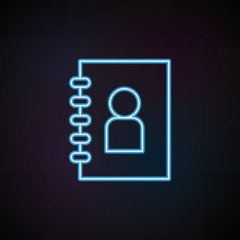 The address book icon in neon style. One of Mobile banking collection icon can be used for UI, UX