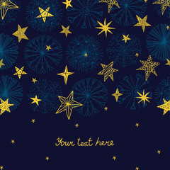 Cute winter postcard with decorative snowflakes and stars.