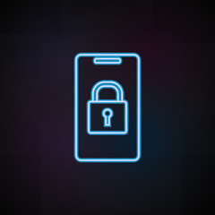 lock in a smart phone icon in neon style. One of Mobile banking collection icon can be used for UI, UX