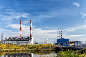 Obraz premium Еlectric power station. Tower of the power station