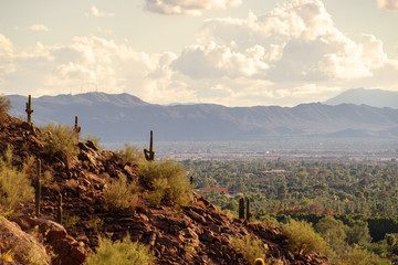 View of Phoenix and Tempe from Camelback Mountain in Arizona, USA