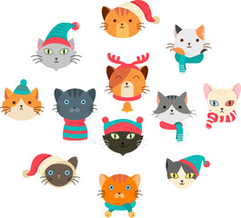 Vector illustration of collection cute cat wearing many  accessory in the head