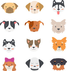 Vector illustration of collection cute dog head with many face