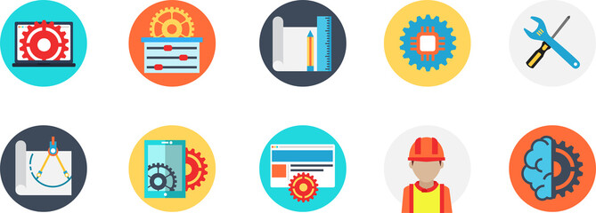 Set of industry icon and for construction, building, electricity, production and technology design