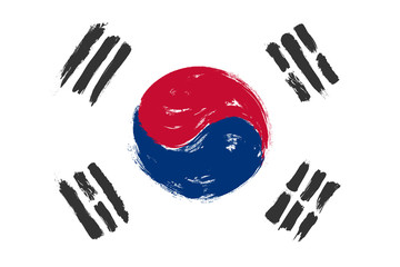 South korea flag with grunge watercolor painting design . Vector illustration - obrazy, fototapety, plakaty