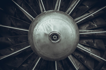 aircraft engine propeller in black and white