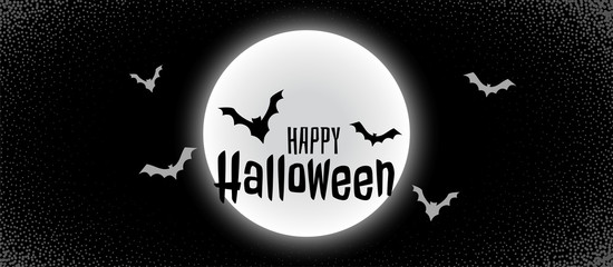 scary black halloween banner with moon and flying bats