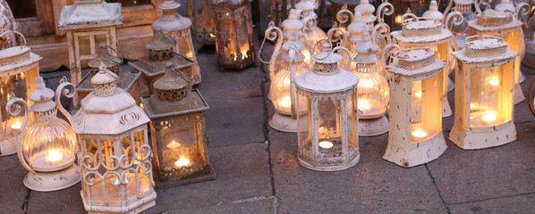 Fototapeta na wymiar decorative lamps with candles for sale