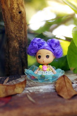 The doll in the garden and beautiful nature.