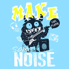 Hand drawn cute monster vector design for t shirt printing