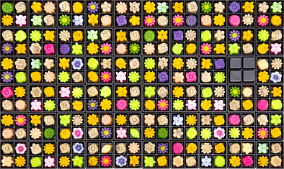 Thai sweet dessert has many beautiful colors. Made from fruit, flour and sugar, then baked with heat to cook