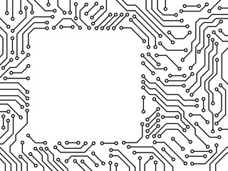 Printed circuit board black and white computer technology square frame template, vector - 226441998