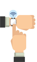Modern guy wearing smart watch in flat vector style