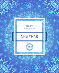 Happy New year poster or flayer. White snowflakes on a dark red background. Merry Christmas on the background of snow