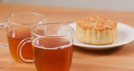 Traditional Chinese tea and moon cake for mid autumn festival