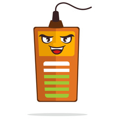 Battery mascot smiling while charging to electricity