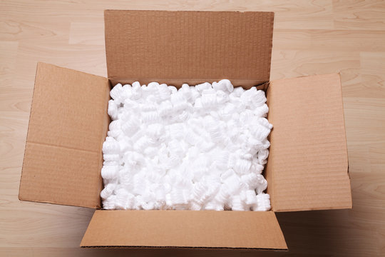 Cardboard Box With Packing Peanuts