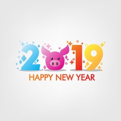 2019 Happy New Year with Colorful Sparkles. Colorful Vector Illustration. Design element for flyers, leaflets, postcards and posters.