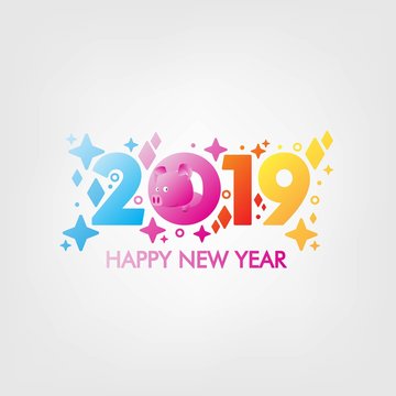 2019 Happy New Year with Colorful Sparkles. Colorful Vector Illustration. Design element for flyers, leaflets, postcards and posters.