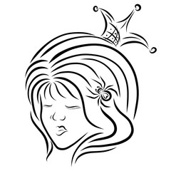 Girl with a crown on her head and a spider with hearts in her hair