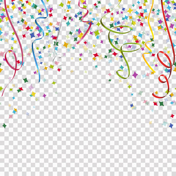 colored streamers and confetti background with vector transparency