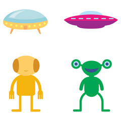 Colorful flat Alien icon spaceship