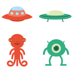 Cute flat Alien icon spaceship