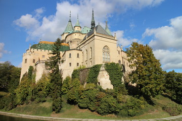 Fototapeta na wymiar View to romantic Bojnice castle with garden in Bojnice, Slovakia