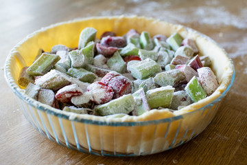 Unbaked rhubarb strawberry pie