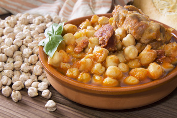 clay casserole with stewed chickpeas