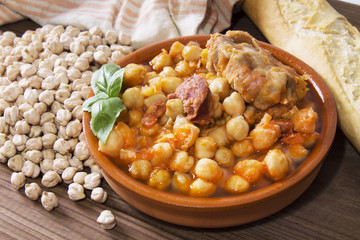 clay casserole with stewed chickpeas